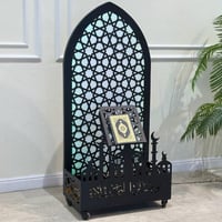 استاند حامل مصحف وسجاد أسود مع إضاءة بكفرات متحركة