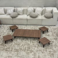 طقم طاولات أرضي 5 قطع خشب جوزي غامق مستطيل