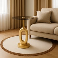 طاولة خدمة قاعدة رخام لون ذهبي سطح زجاج بني شفاف -...