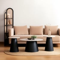 طقم طاولات ضيافة 3 قطع خشب بيج وقاعدة مخروطية سودا...