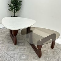 طقم طاولات ضيافة قطعتين بديل رخام وزجاج بقاعدة خشب...