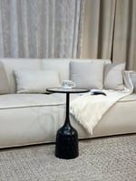 طاولة خدمة معدن أسود سطح زجاج شفاف 35x35x56 سم