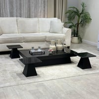 طقم طاولة ضيافة ارضي مع 4 طاولات خدمة بلون أسود سط...