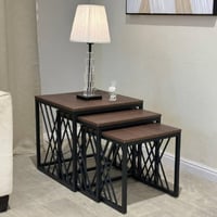 طقم طاولات شاي خشب بني غامق 3 قطع