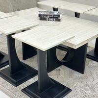 طقم طاولات ضيافة 7 قطع بديل رخام وقاعدة خشب أسود م...