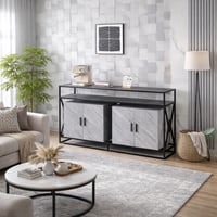 طاولة بوفية خشب قاعدة حديد لون رمادي