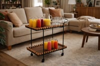 عربة تقديم ضيافة مستطيلة دورين زجاج وخشب بعجلات -...