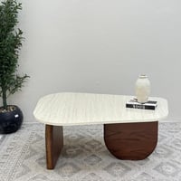 طاولة قهوة سطح بديل الرخام ملمس ناعم قاعده خشب سند...