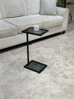 طاولة خدمة سوداء قاعدة سطح سفلي زجاج أسود و سطح عل...