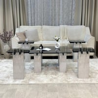 طقم طاولة ضيافة دورين سطح زجاج أسود مع بديل الرخام...