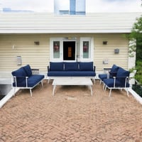 طقم جلسة كنب المنيوم خارجية 7 أشخاص قماش لون أزرق...