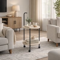 عربة تقديم دائرية خشب مع هيكل معدني وعجلات