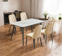 طاولة طعام سيراميك لون بيج مع 4 كراسي