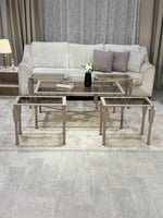 طقم طاولات ضيافة شمباني زجاج بني شفاف مع 4 طاولات...