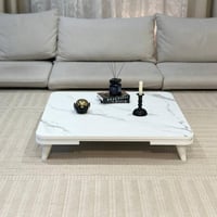 طقم طاولات أرضي 5 قطع خشب أبيض رخامي مربع