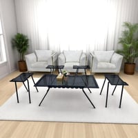 طقم طاولات ضيافة 5 قطع زجاج شفاف وهيكل حديد أسود ب...