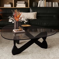 طاولة ضيافة نيو كلاسيك قاعدة خشب أسود سطح زجاج أسو...