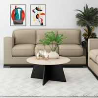 طاولة ضيافة قاعدة سوداء سطح خشب بيج - بتصميم أنيق...