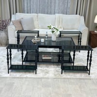 طقم طاولة ضيافة حديد أسود سطح زجاج أسود مع 4 خدمة