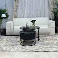 طقم طاولتين متداخلة حديد أسود سطح خشب سنديان أسود...