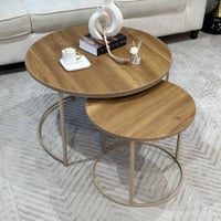 طقم طاولتين متداخلة شمباني خشب بني مع 4 خدمةAB