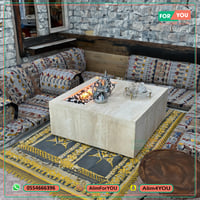 طاولة ضيافة رخام حفرة النار بيج فاتح 97x94x40 سم