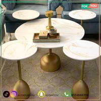 طقم طاولات ضيافة رخام أبيض مع ذهبي