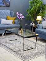 طاولة ضيافة استيل زجاج فضي 120x60x49 سم