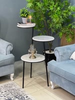 طاولة جانبية حديد سطح خشب شكل رخام 40x36x104 سم