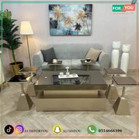 طقم طاولات ضيافة 7 قطع زجاج بني وقاعدة هرمية شمبان...