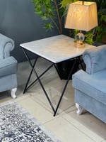 طاولة جانبية مربعة أسود خشب شكل رخام 60x60x60 سم