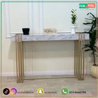 كنسول-مدخل خشبي بديل الرخام مع قواعد حديدية بلون ذ...