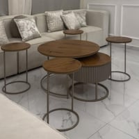 طقم طاولتين خشب كنب مع 4 خدمة لون شمبانيTL