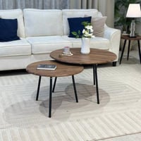 طقم طاولات شاي 2 قطعة خشب بني متداخلة وأرجل سوداء