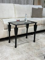 طاولة خدمة معدن أسود سطح زجاج أسود 40x30x55 سم