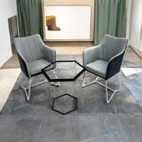 طقم كوفي أوتلت 3 قطع كرسيين جلد رمادي غامق وطاولة...