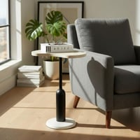 طاولة خدمة حديد أسود سطح خشب بيج - بتصميم فاخر وأن...