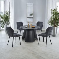 طاولة طعام سيراميك دائري مع 4 كراسي لون أسود