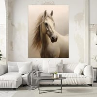 لوحة جدارية خيل أبيض فني بخلفية ضبابية 80x120 سم