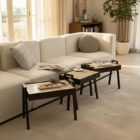 طقم طاولة تركي خشب بني سطح بيج 3 قطع - بتصميم فاخر...