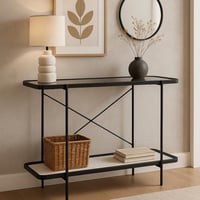 مدخل - كونسول دورين خشب أسود سطح زجاج بني شفاف