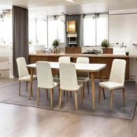 طاولة طعام رخام 6 كرسي لون بيج مطرز