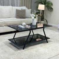 طقم طاولات ضيافة 5 قطع زجاج أسود وهيكل حديد مستطيل