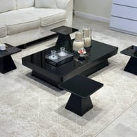 طقم طاولة ضيافة ارضي مع 4 طاولات خدمة بلون أسود سط...