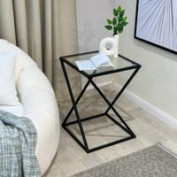 طاولة جانبية حديد أسود وزجاج شفاف 50x50x70 سم