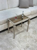 طاولة خدمة معدن شمباني سطح زجاج بني 40x30x55 سم