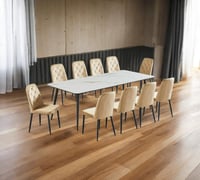 طاولة طعام سيراميك لون بيج مع 10 كراسي