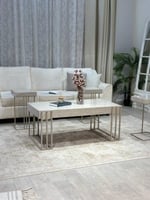 طقم طاولة ضيافة بديل رخام مع 4 طاولات خدمة – تصميم...