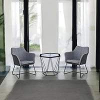 طقم كوفي 3 قطع كرسيين قماش رمادي وأرجل معدنية سودا...