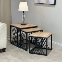 طقم طاولات شاي خشب بيج 3 قطع